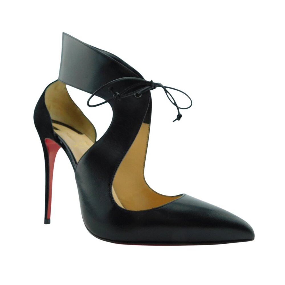 Christian Louboutin Black Leather Tie Up Pump Heels 38